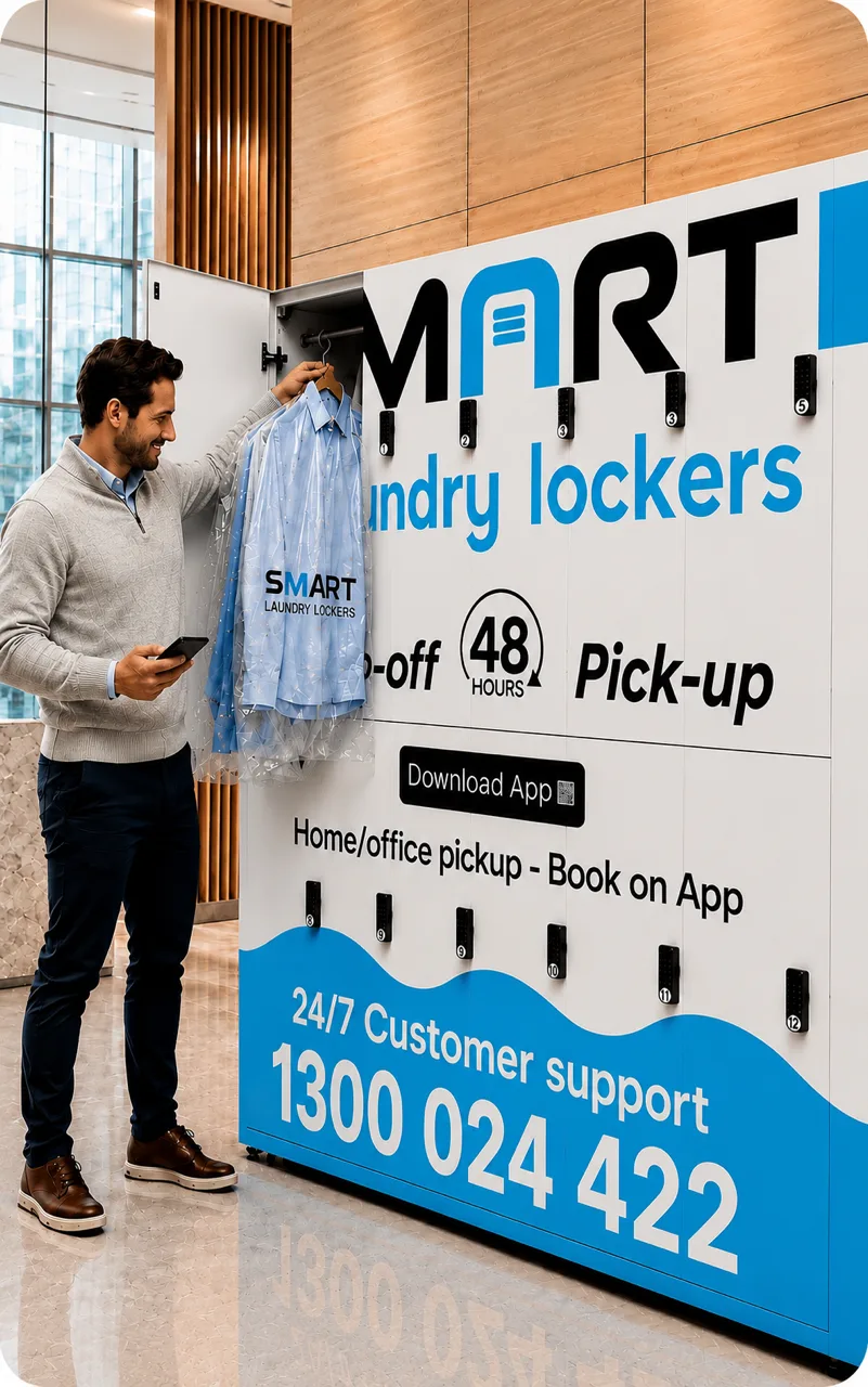 Business Man Using Smart Laundry Lockers